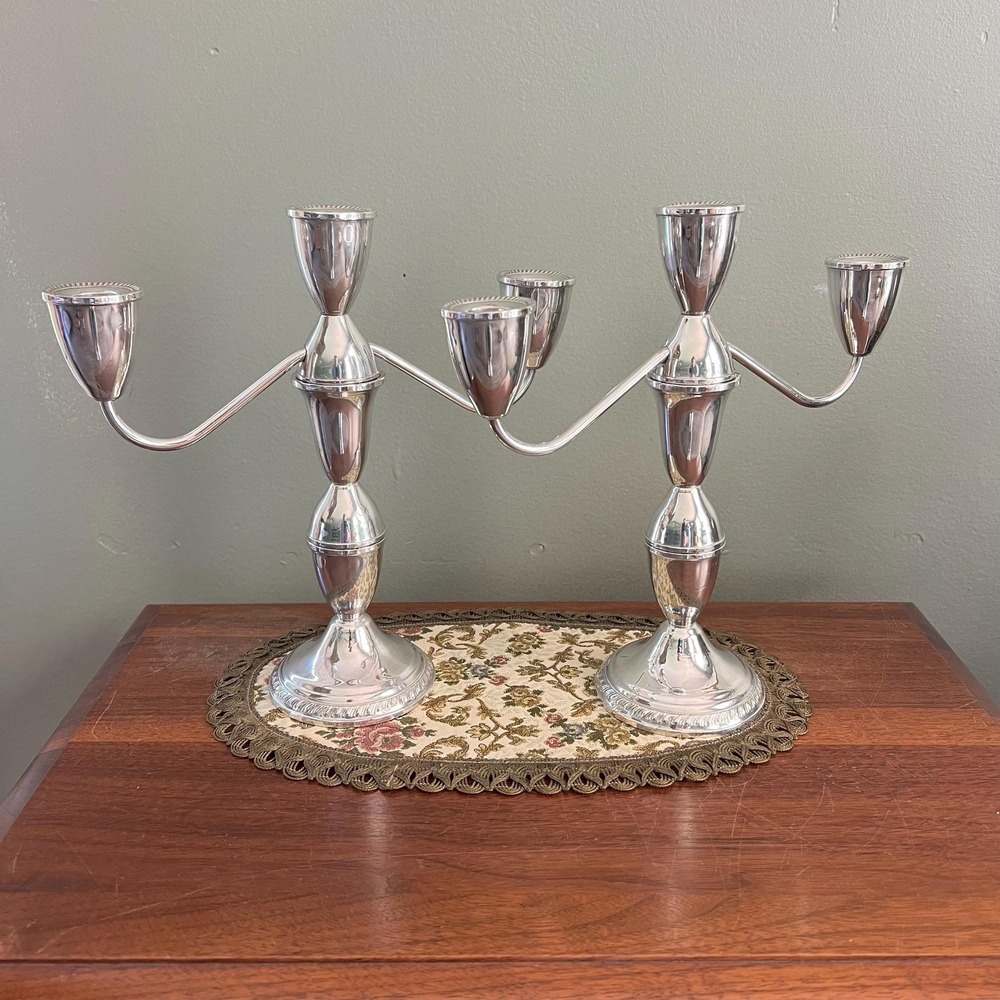 Pair of Sterling Silver Duchin Creation Convertible Three Light Candelabra 1306g